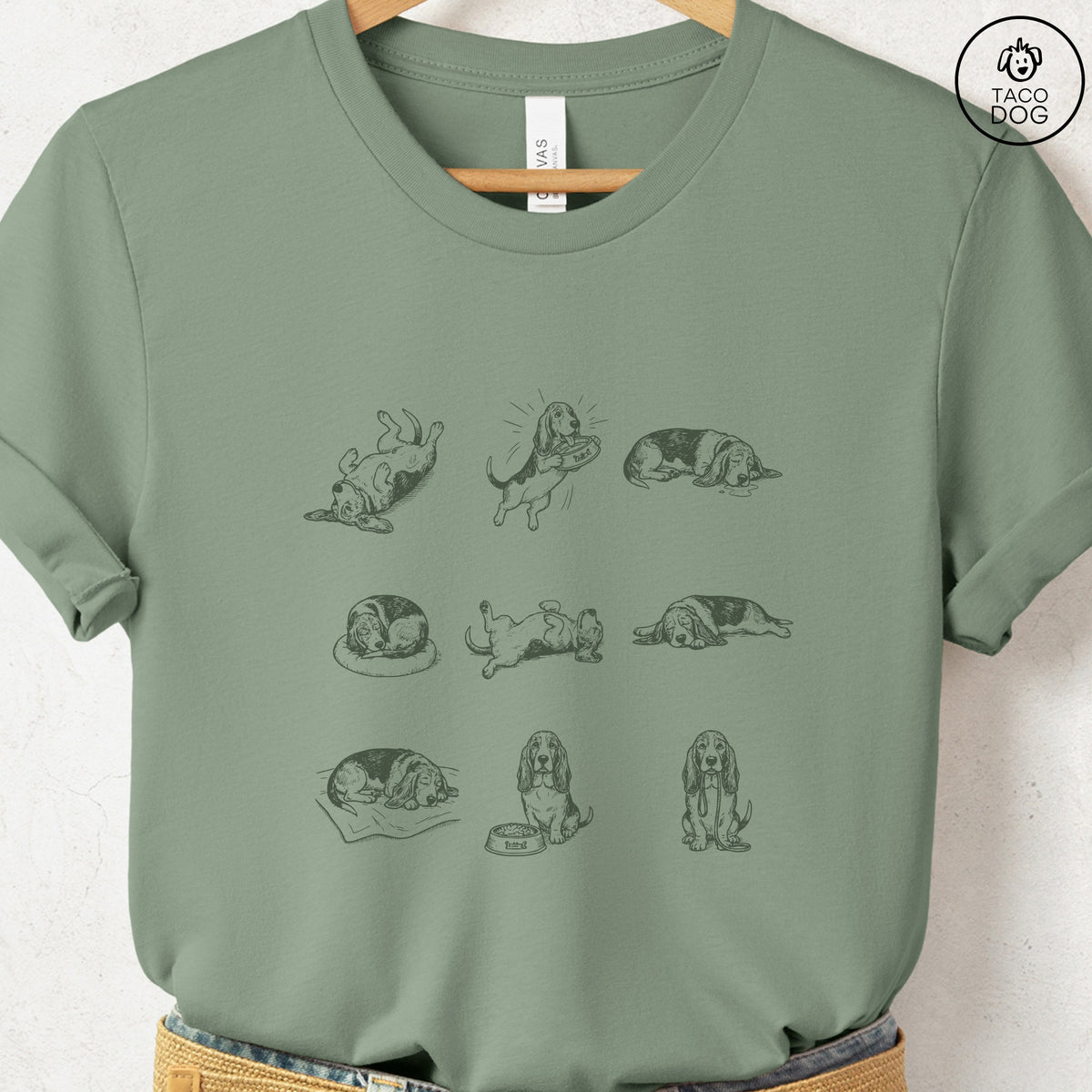 Basset Hound All Day T-Shirt, design close-up