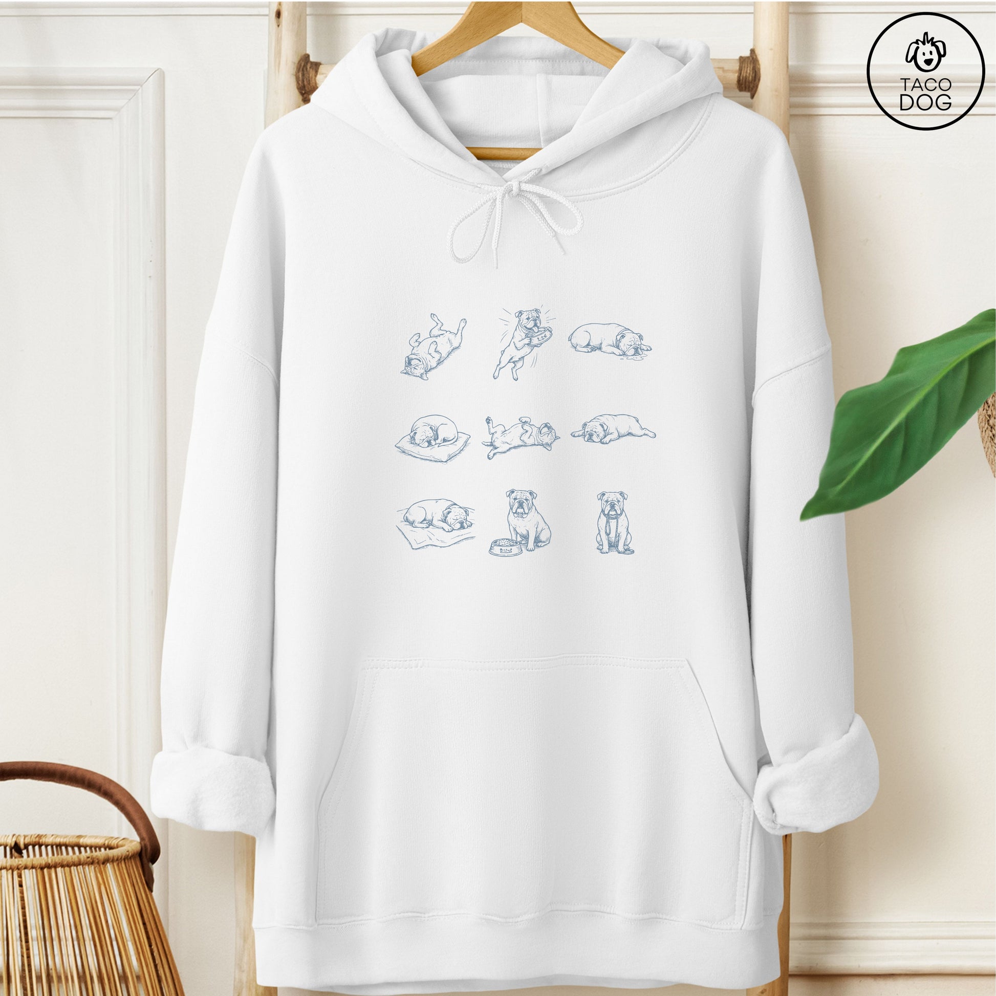English Bulldog All Day Hoodie White Taco-Dog