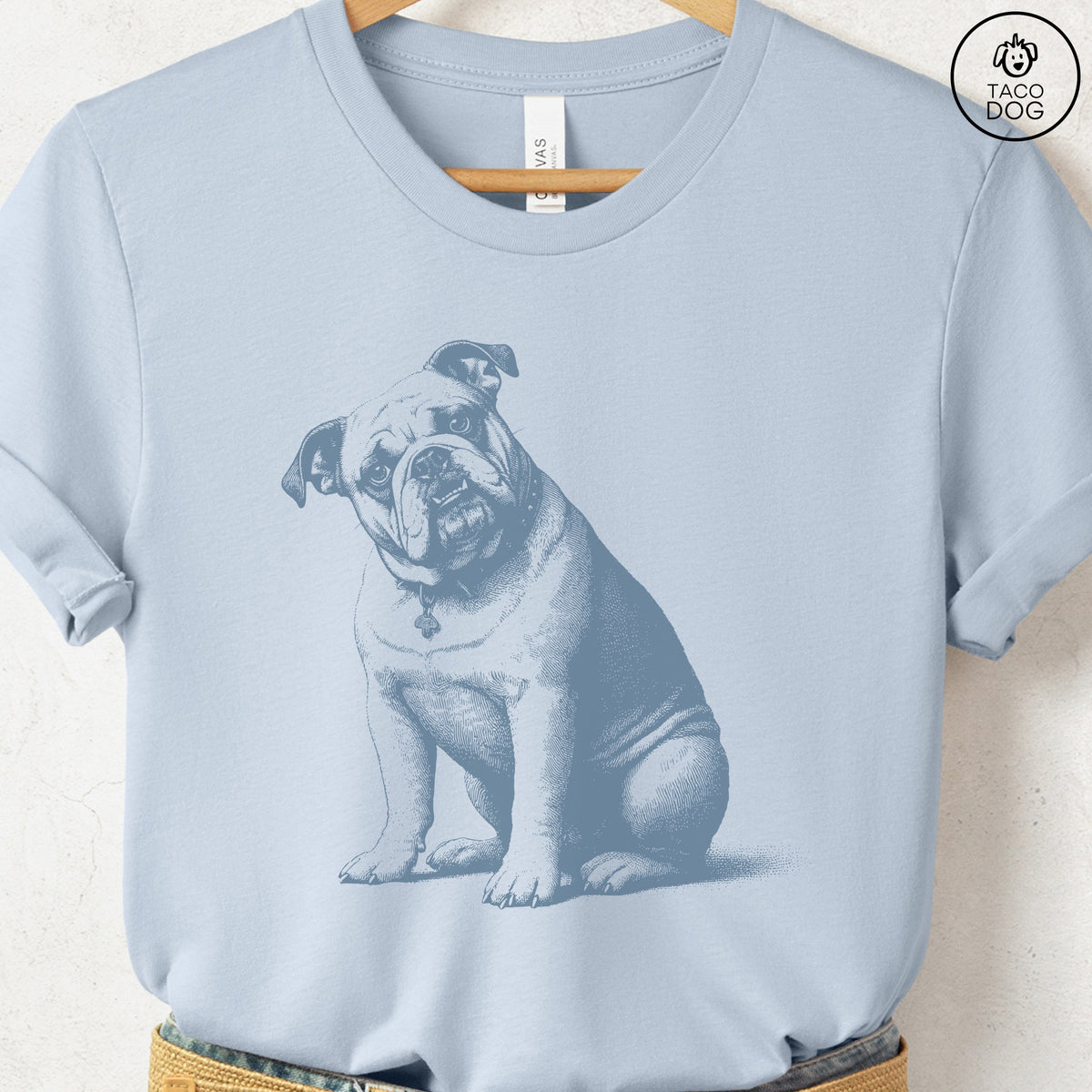 English Bulldog Say What? T-Shirt, design close-up