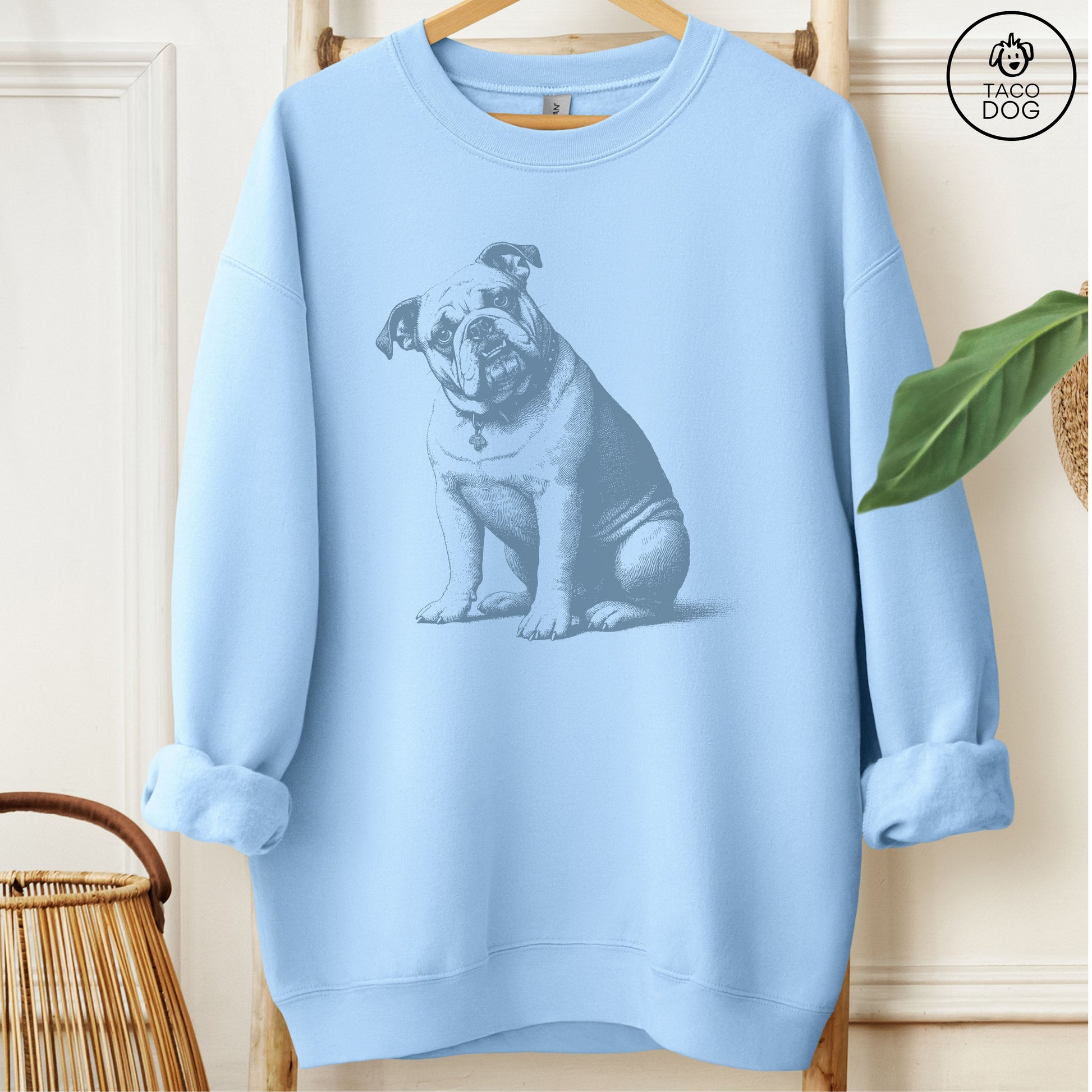 English Bulldog Say What? Sweatshirt Light Blue Taco-Dog