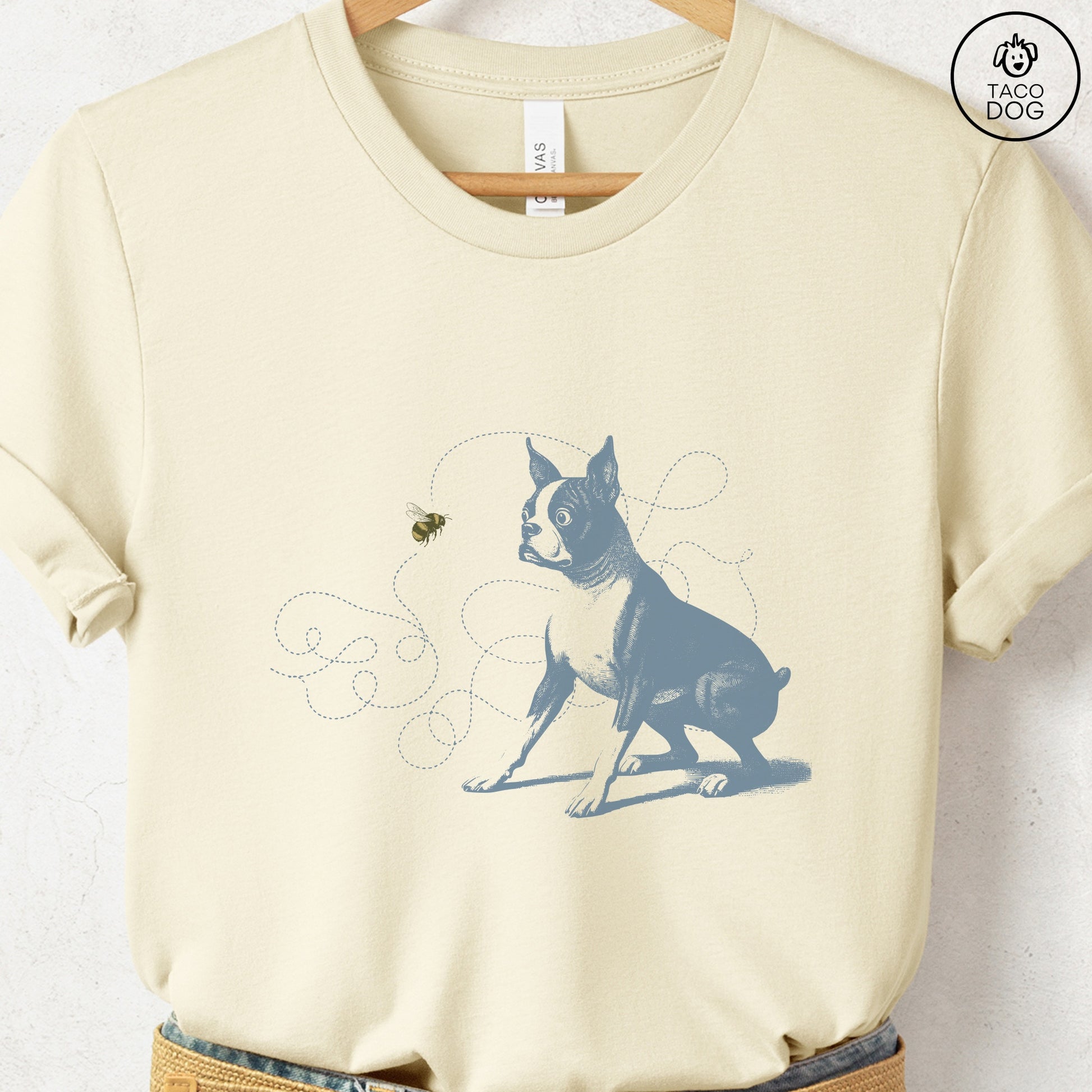 Boston Terrier Bumble Bee T-Shirt Natural Taco-Dog