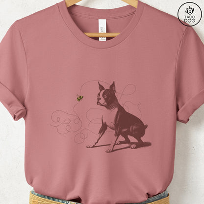 Boston Terrier Bumble Bee T-Shirt Heather Mauve Taco-Dog
