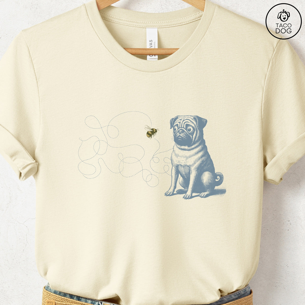 Pug Bumble Bee T-Shirt, design close-up