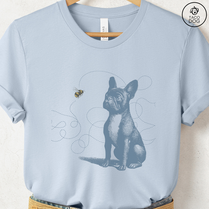 French Bulldog Frenchie Bumble Bee T-Shirt Light Blue Taco-Dog