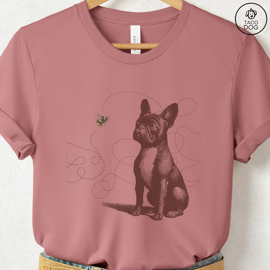 French Bulldog Frenchie Bumble Bee T-Shirt Heather Mauve Taco-Dog