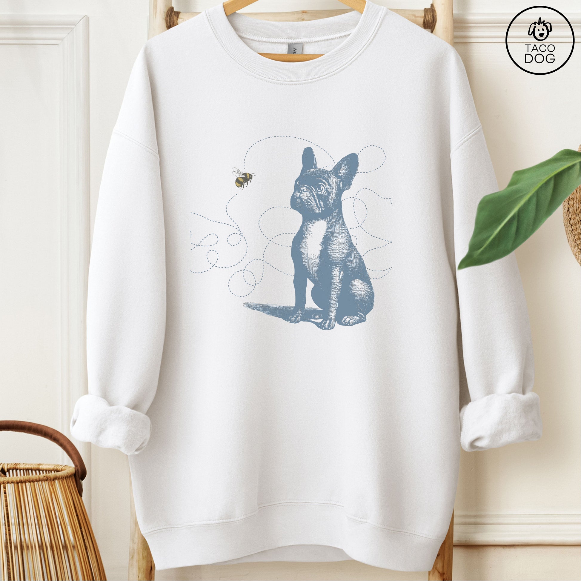 French Bulldog Frenchie Bumble Bee Sweatshirt White Taco-Dog