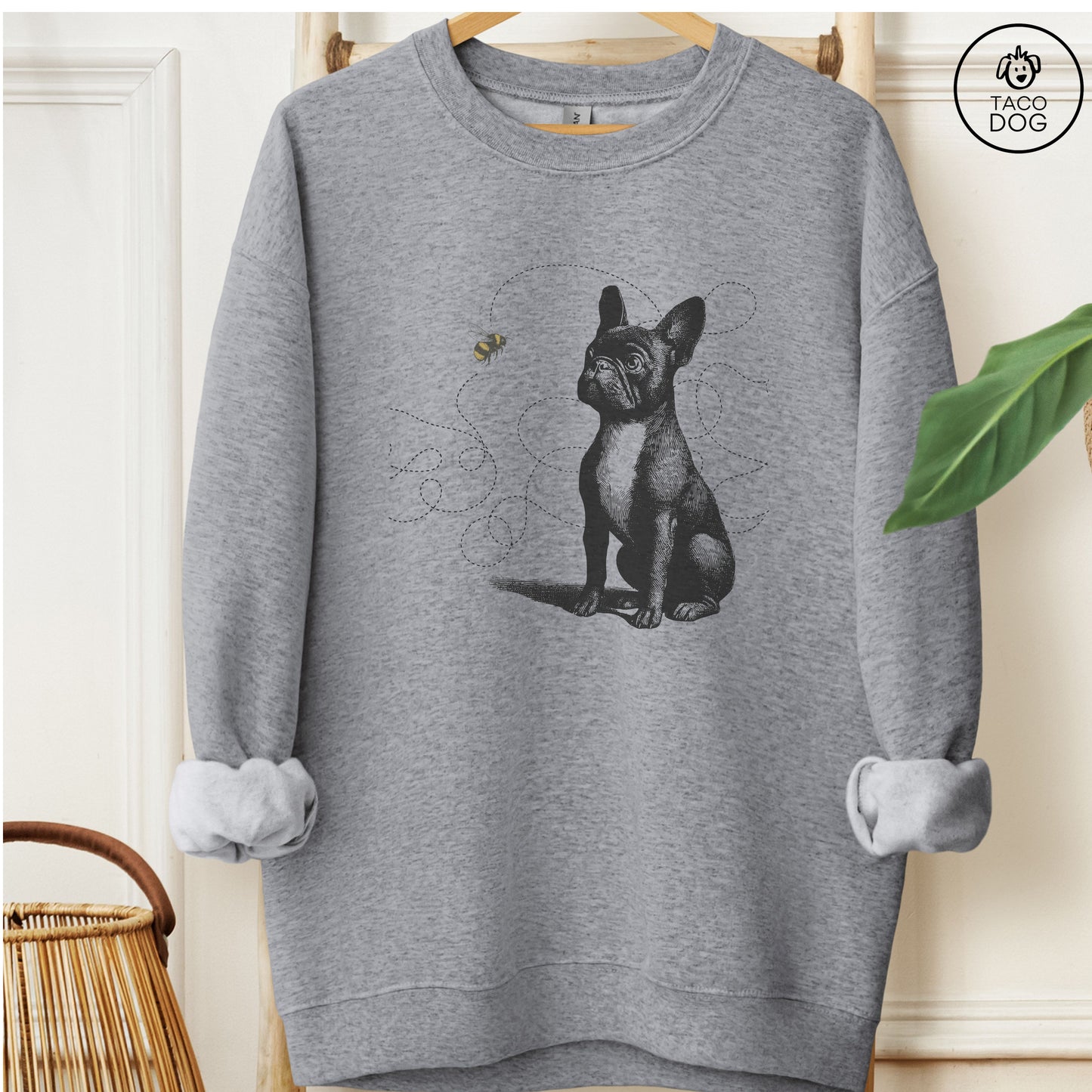 French Bulldog Frenchie Bumble Bee Sweatshirt Graphite Heather Taco-Dog