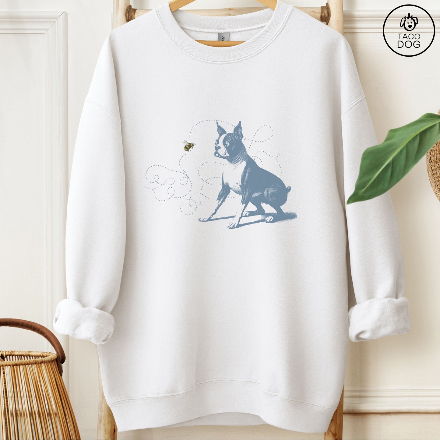 Boston Terrier Bumble Bee Sweatshirt White Taco-Dog