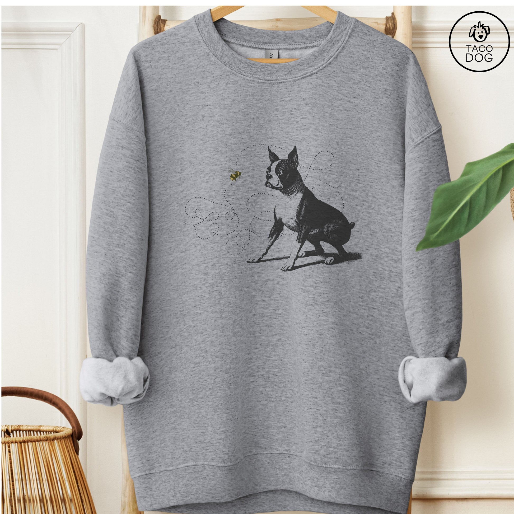Boston Terrier Bumble Bee Sweatshirt Graphite Heather Taco-Dog