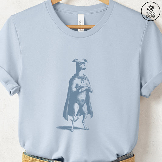 Italian Greyhound Whippet Iggy Reluctant Super Hero T-Shirt Light Blue Taco-Dog