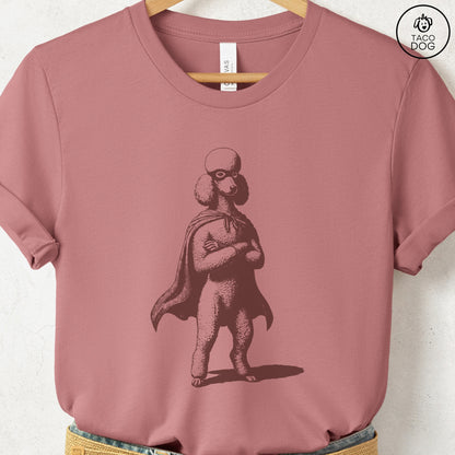 Poodle Reluctant Super Hero T-Shirt Heather Mauve Taco-Dog