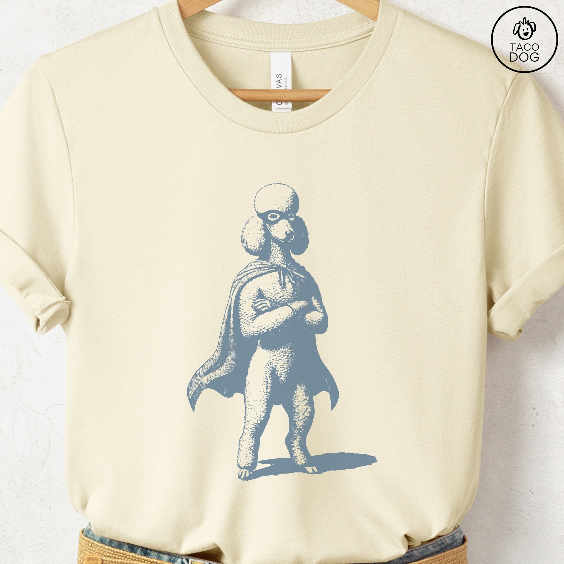Poodle Reluctant Super Hero T-Shirt Natural Taco-Dog