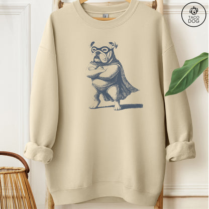 English Bulldog Reluctant Super Hero Sweatshirt Sand Taco-Dog