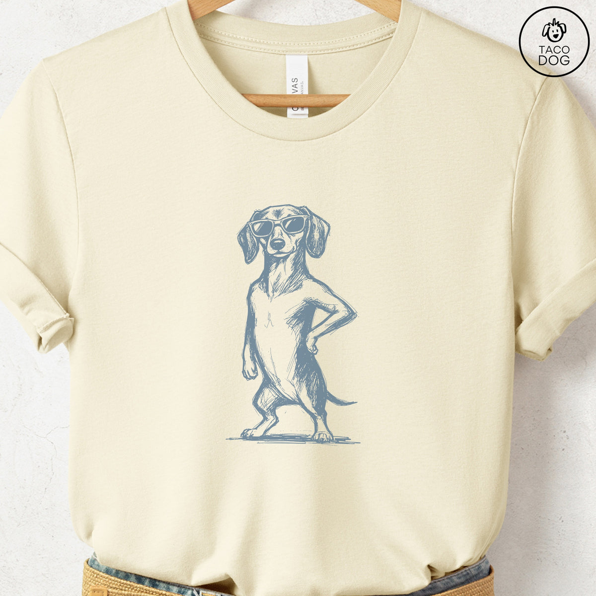 Dachshund Weenie Vintage Sunglasses TShirt, design close-up