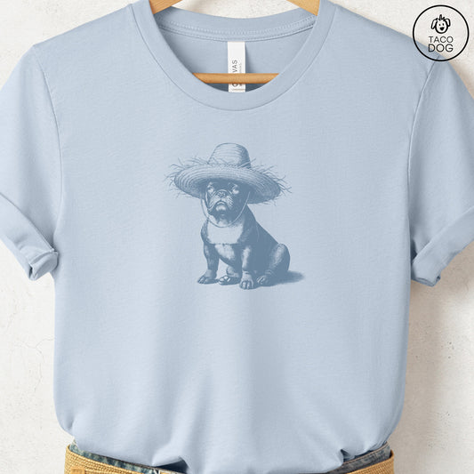 French Bulldog Frenchie Pava Jibaro Hat T-Shirt Light Blue Taco-Dog