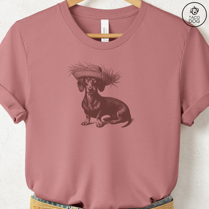 Dachshund Weenie Pava Jibaro Hat T-Shirt Heather Mauve Taco-Dog