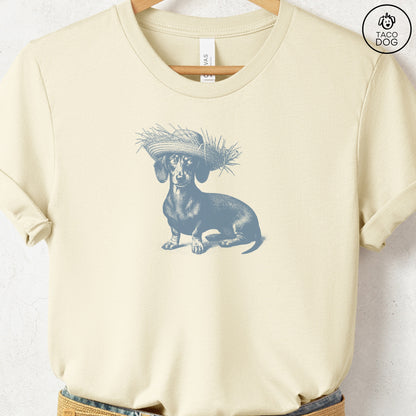 Dachshund Weenie Pava Jibaro Hat T-Shirt Natural Taco-Dog