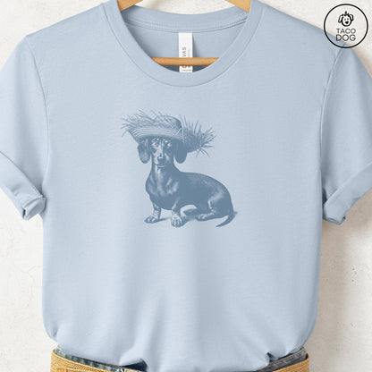 Dachshund Weenie Pava Jibaro Hat T-Shirt Light Blue Taco-Dog