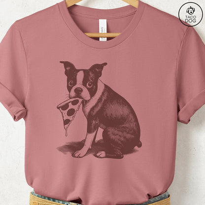 Boston Terrier Pizza TShirt Heather Mauve Taco-Dog