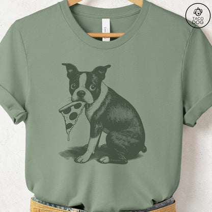 Boston Terrier Pizza TShirt Sage Taco-Dog