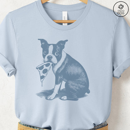 Boston Terrier Pizza TShirt Light Blue Taco-Dog