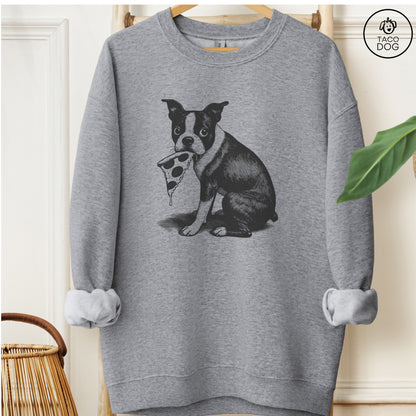 Boston Terrier Pizza Sweatshirt Graphite Heather