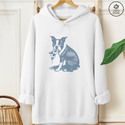 Boston Terrier Pizza Hoodie White Taco-Dog