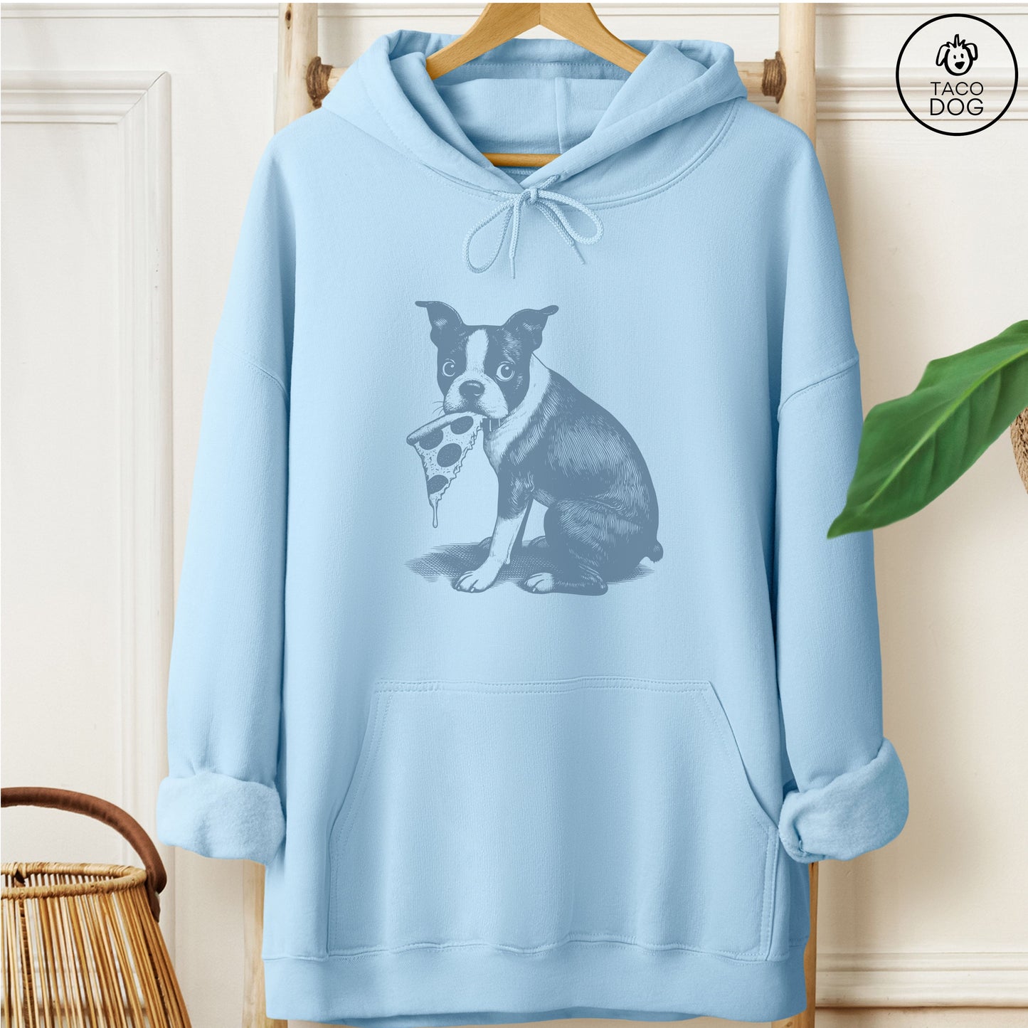 Boston Terrier Pizza Hoodie Light Blue Taco-Dog