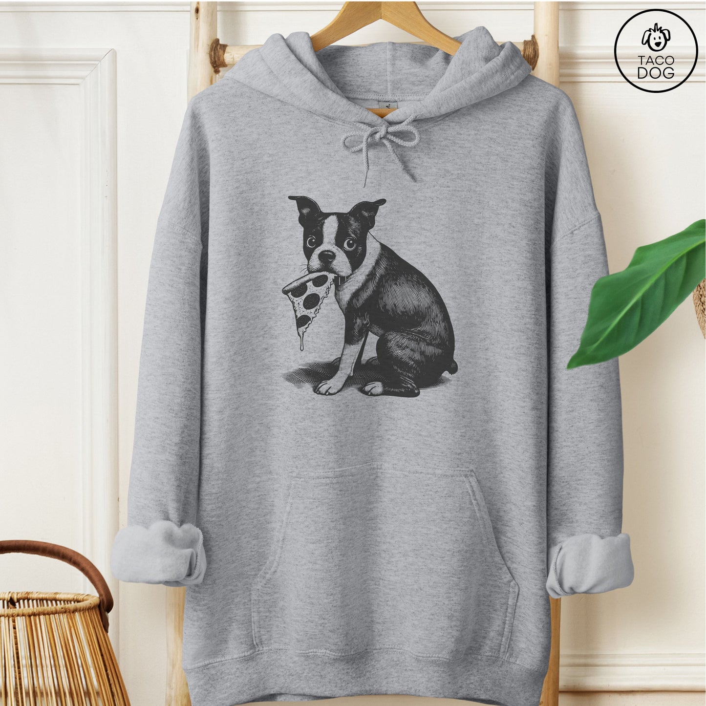 Boston Terrier Pizza Hoodie Graphite Heather Taco-Dog