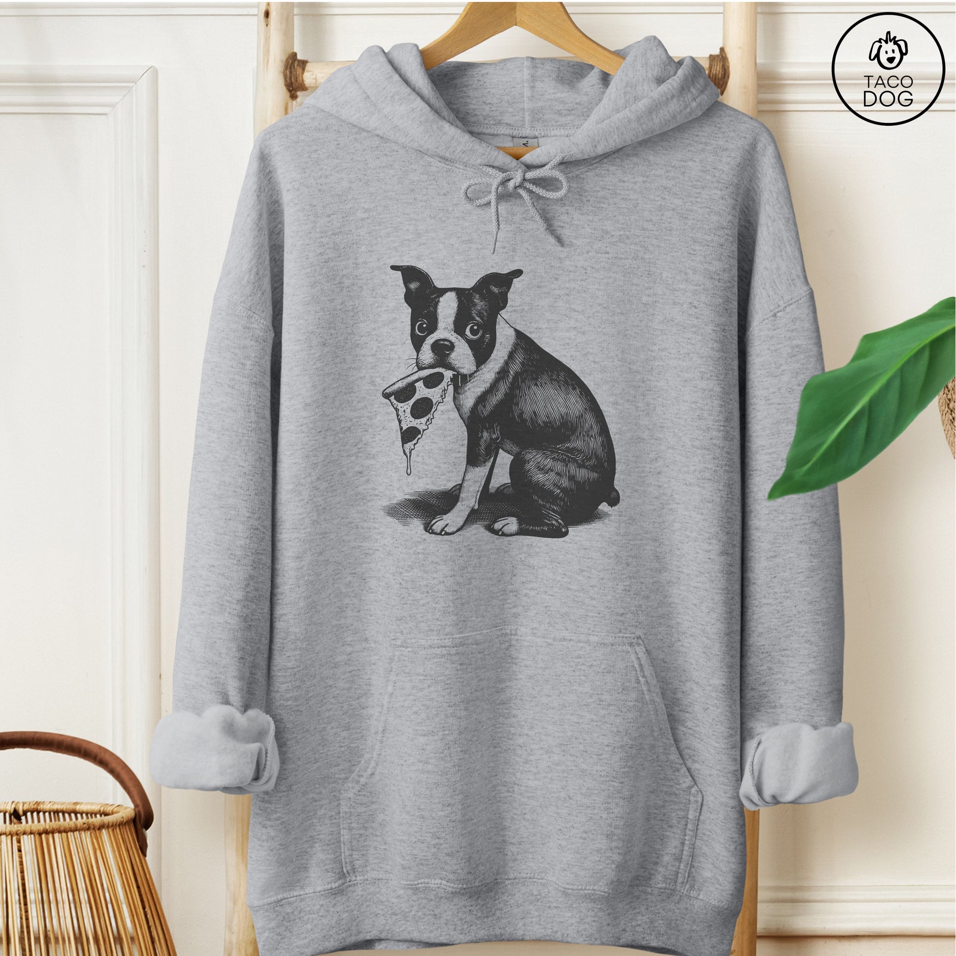 Boston Terrier Pizza Hoodie Graphite Heather Taco-Dog