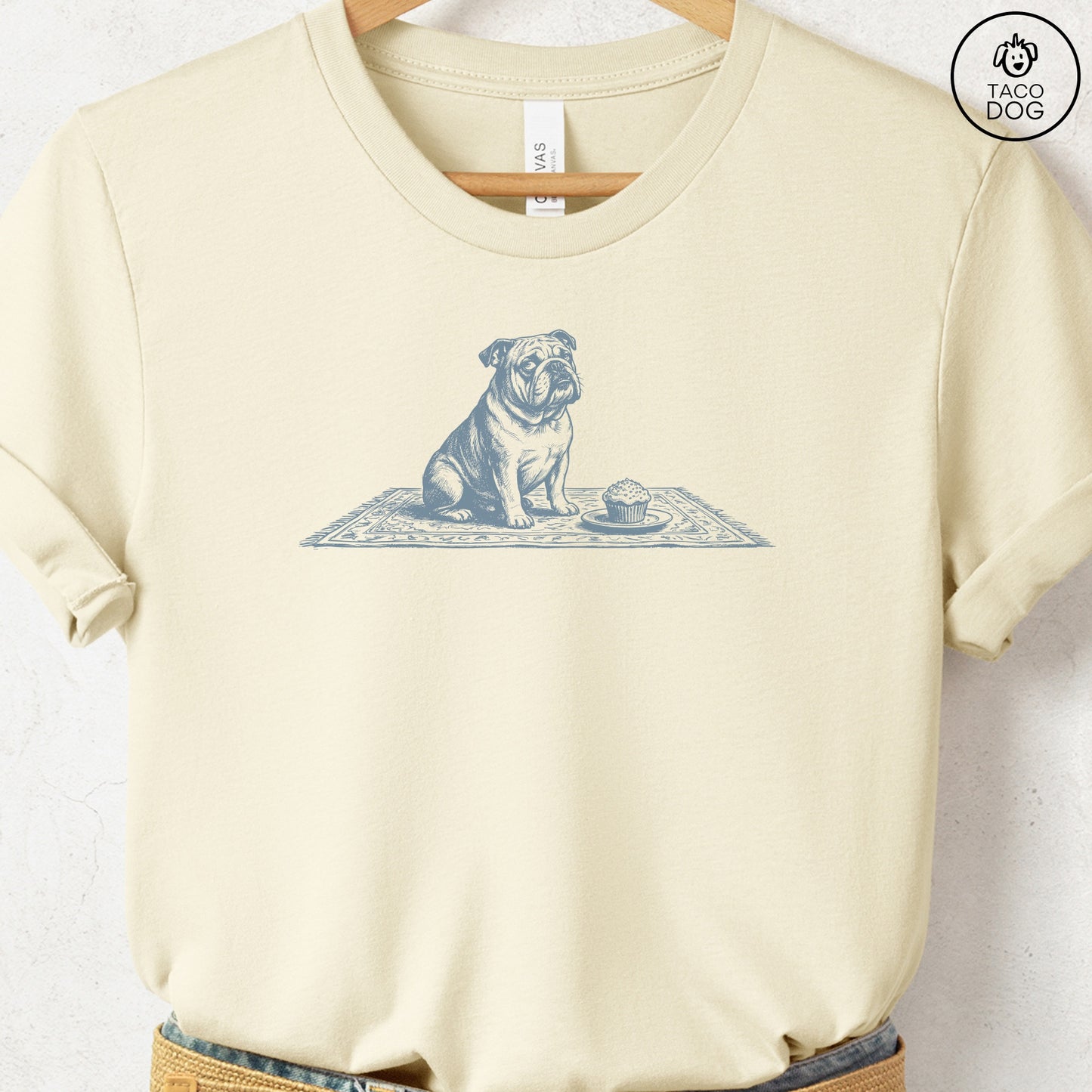 English Bulldog Cupcake TShirt Natural Taco-Dog