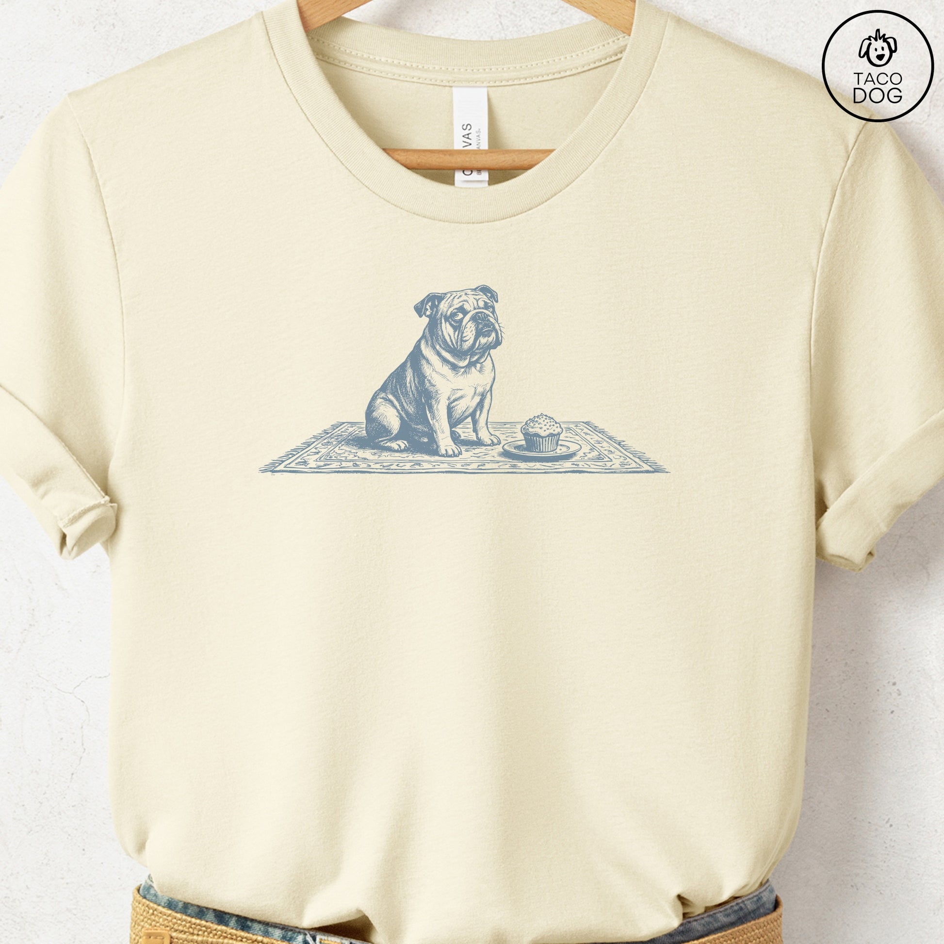 English Bulldog Cupcake TShirt Natural Taco-Dog
