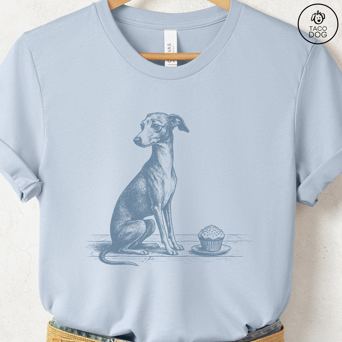 Italian Greyhound Whippet Iggy Cupcake TShirt, design close-up