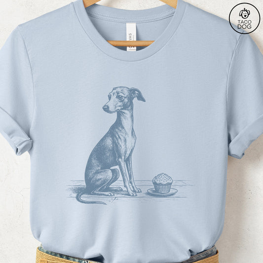 Italian Greyhound Whippet Iggy Cupcake TShirt Light Blue Taco-Dog