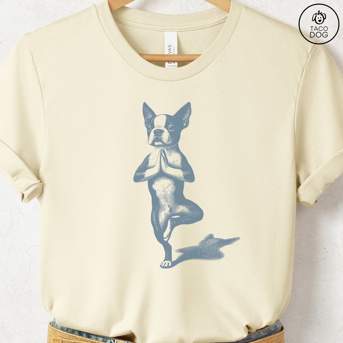 Boston Terrier Tree Pose Yoga T Shirt