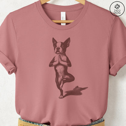 Boston Terrier Tree Pose Yoga T Shirt