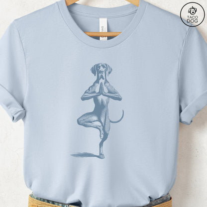 Great Dane Tree Pose Yoga T Shirt Light Blue Taco-Dog