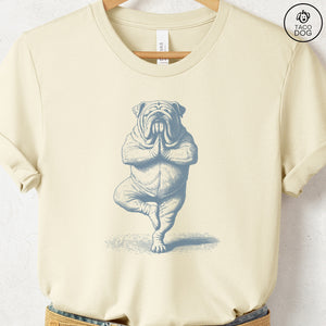 English Bulldog Tree Pose Yoga T Shirt Natural Taco-Dog
