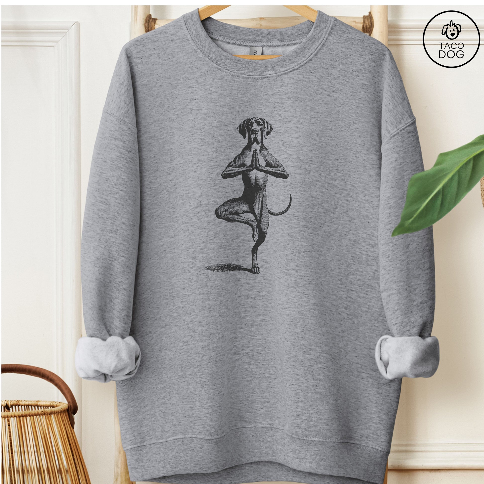 Great Dane Tree Pose Yoga Dog Sweatshirt Graphite Heather