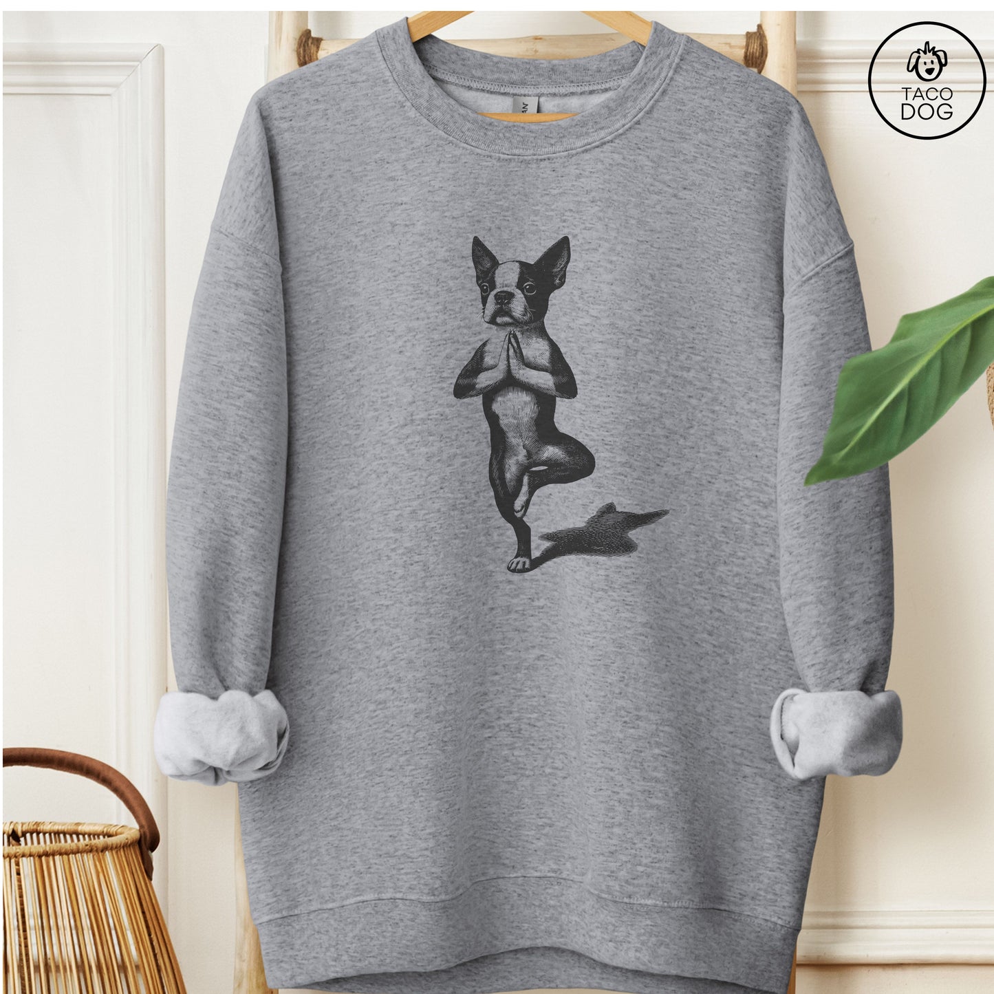 Boston Terrier Tree Pose Yoga Dog Sweatshirt
