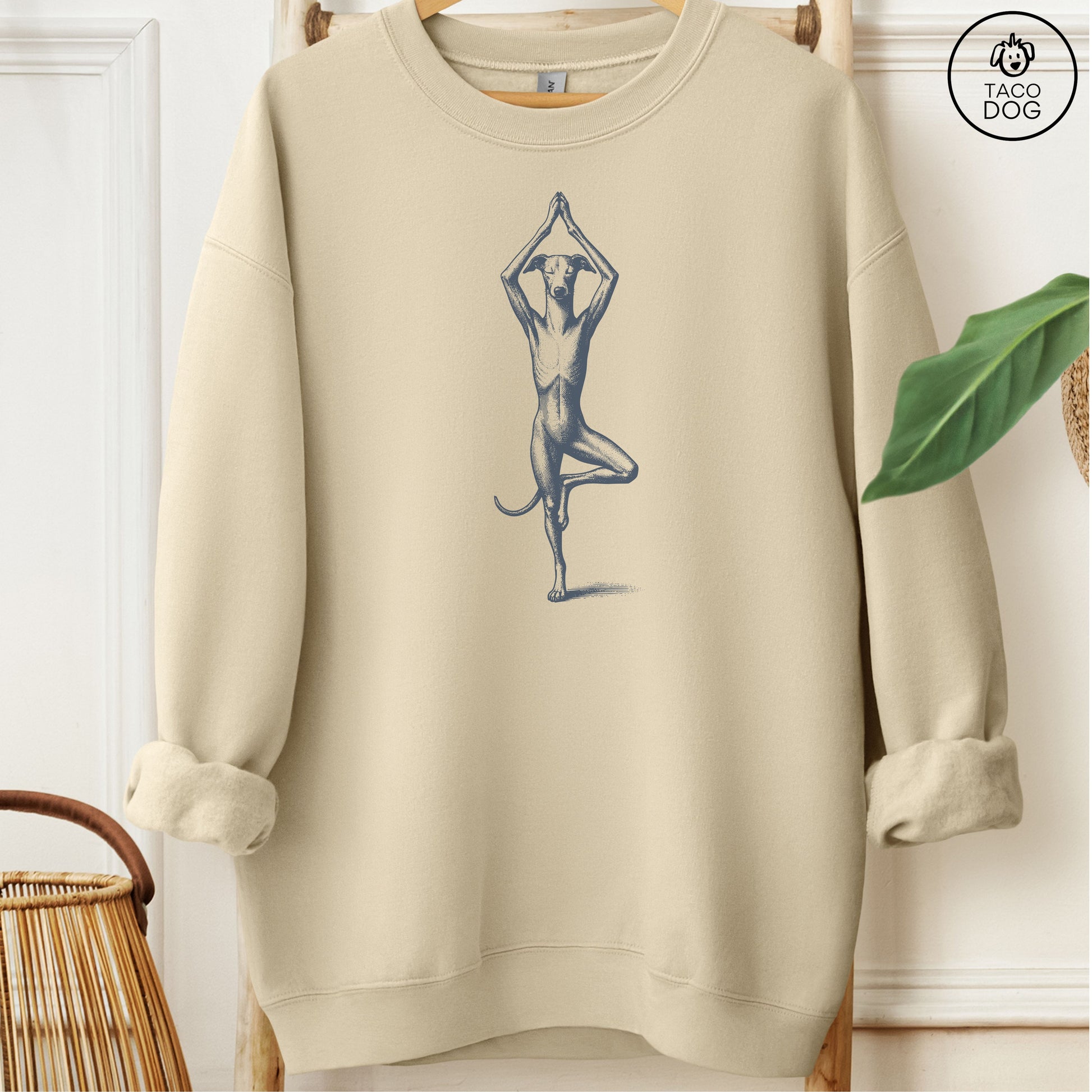 Italian Greyhound Whippet Iggy Tree Pose Yoga Dog Sweatshirt Sand