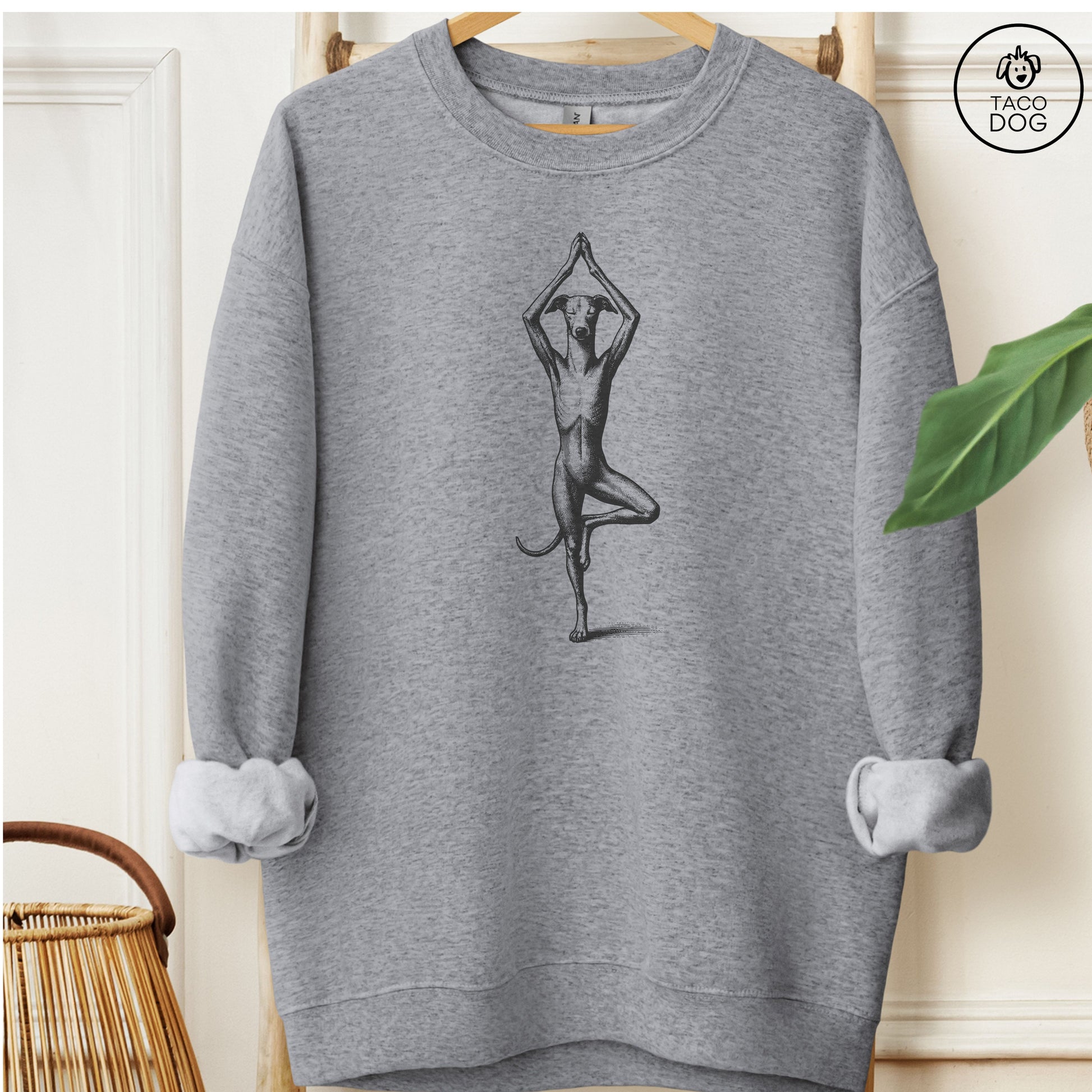 Italian Greyhound Whippet Iggy Tree Pose Yoga Dog Sweatshirt Graphite Heather