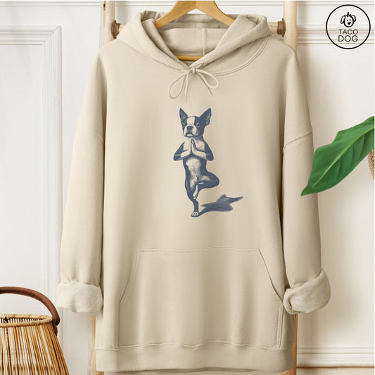 Boston Terrier Tree Pose Yoga Dog Hoodie Sand Taco-Dog