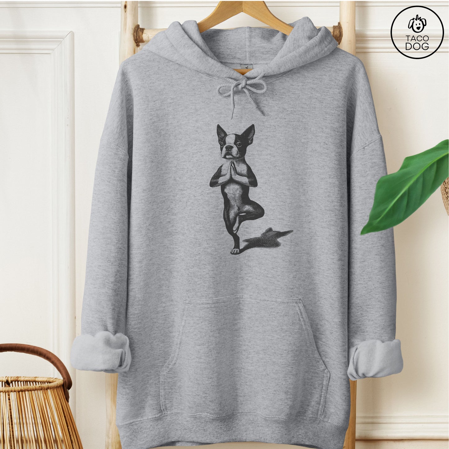 Boston Terrier Tree Pose Yoga Dog Hoodie