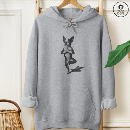 Boston Terrier Tree Pose Yoga Dog Hoodie