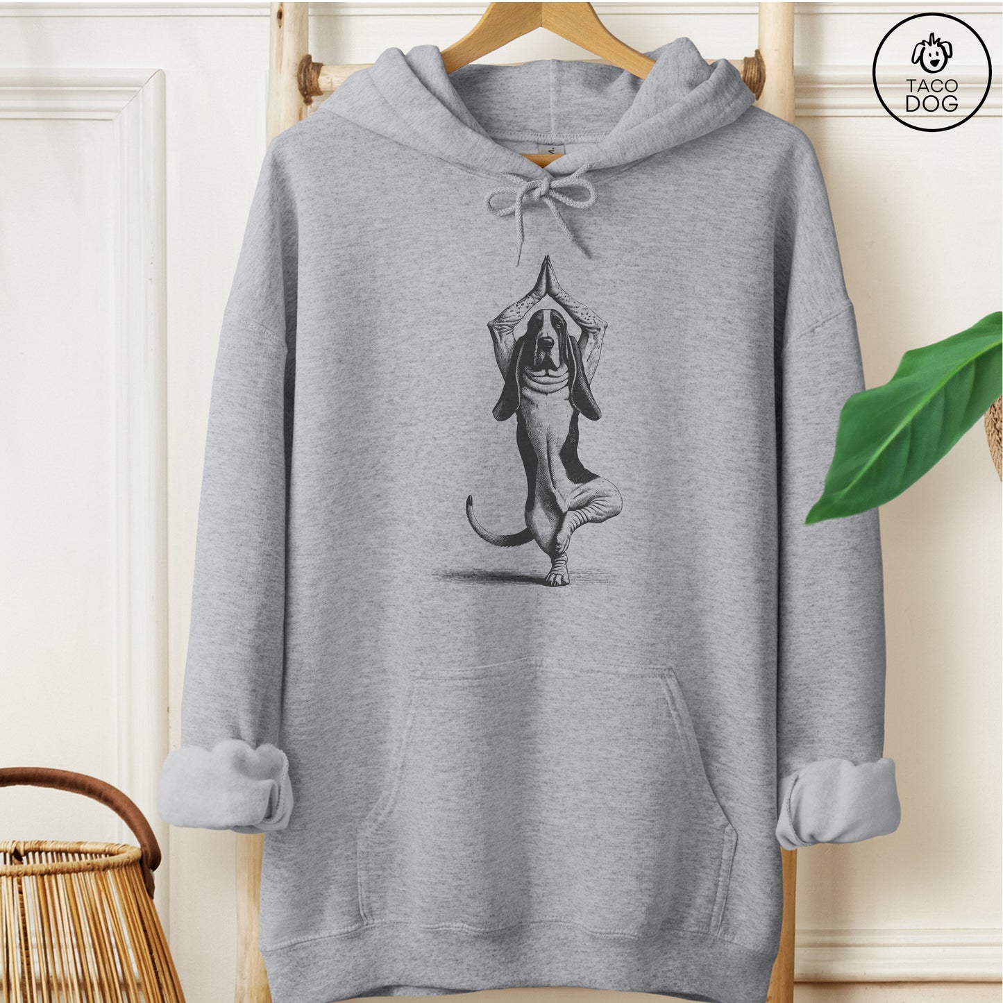 Basset Hound Tree Pose Yoga Dog Hoodie