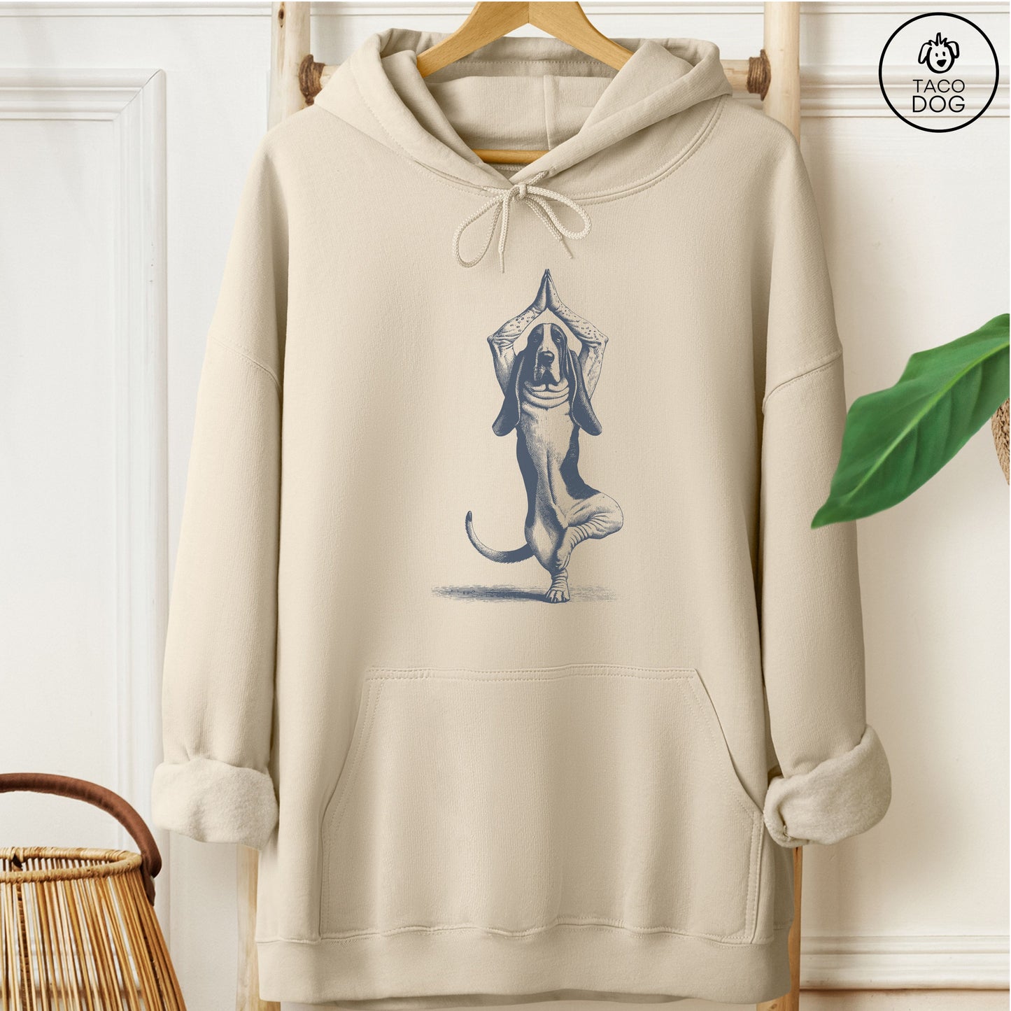 Basset Hound Tree Pose Yoga Dog Hoodie