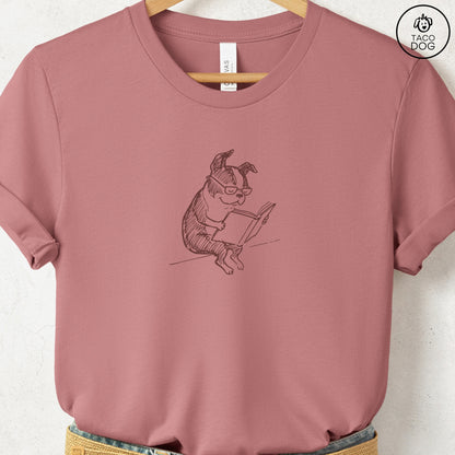 Boston Terrier Reading Book Sketch TShirt