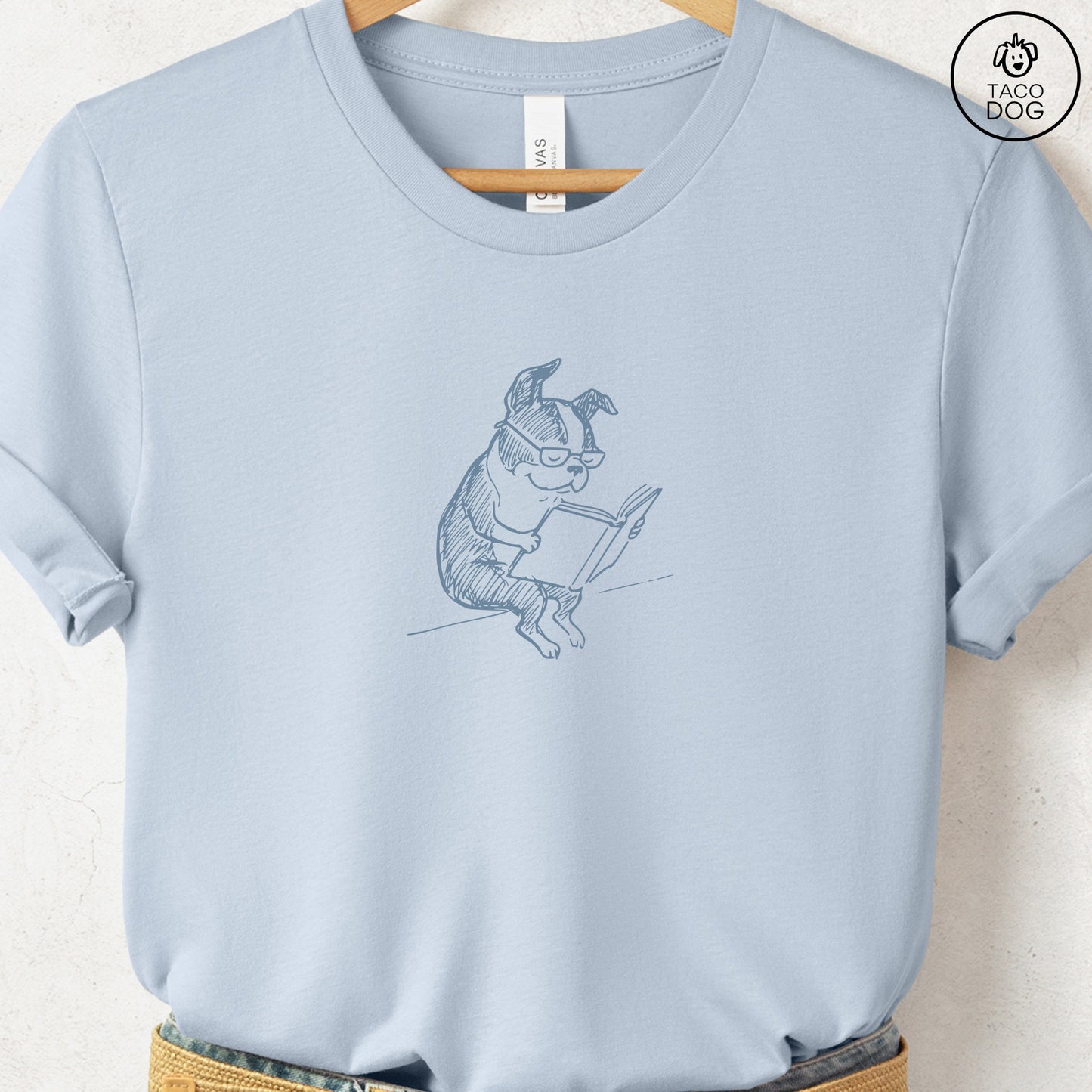 Boston Terrier Reading Book Sketch TShirt