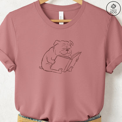 English Bulldog Reading Book Sketch TShirt